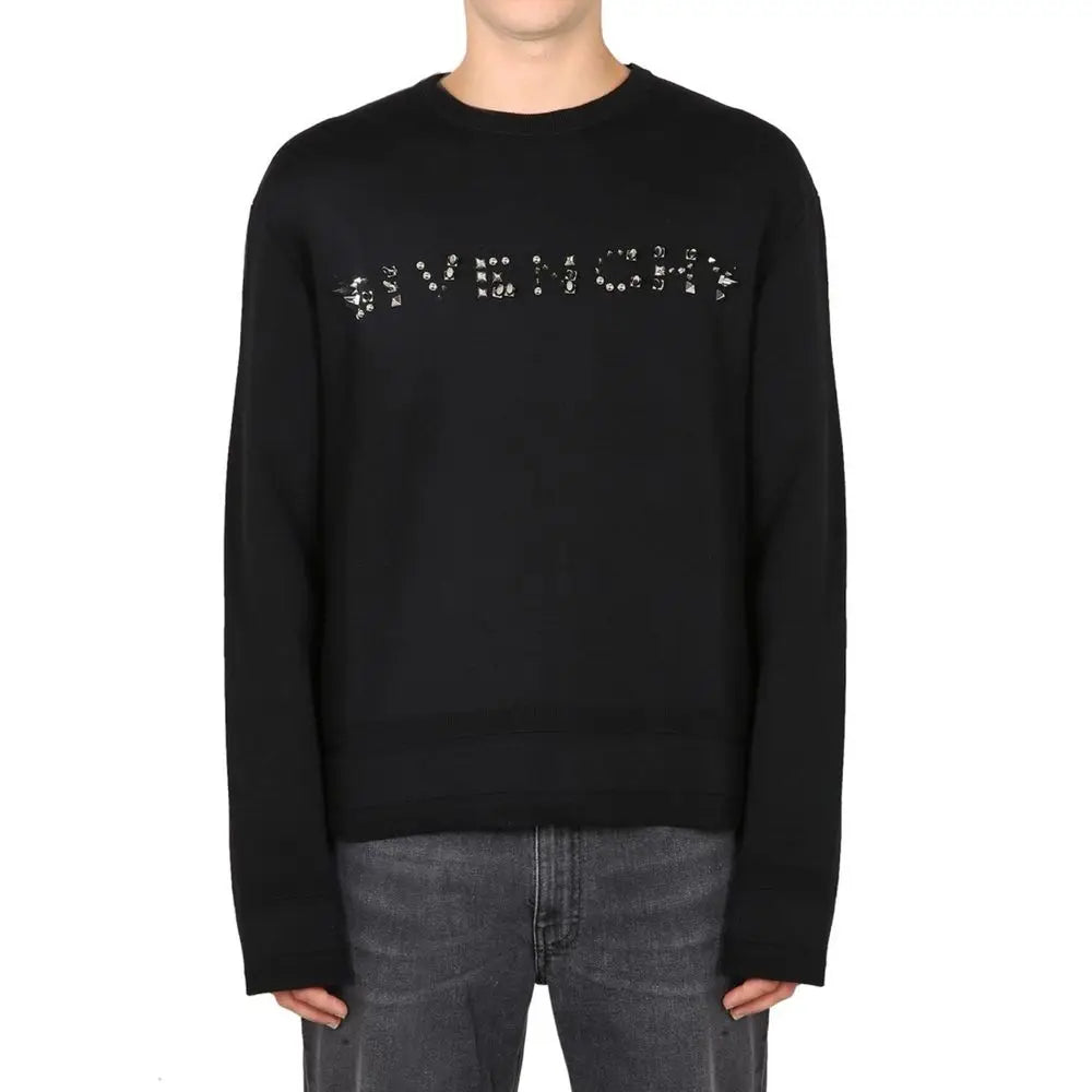 Sweatshirt givenchy noir en coton avec le nom de la marque brodé en sequins argentés brillants sur la poitrine