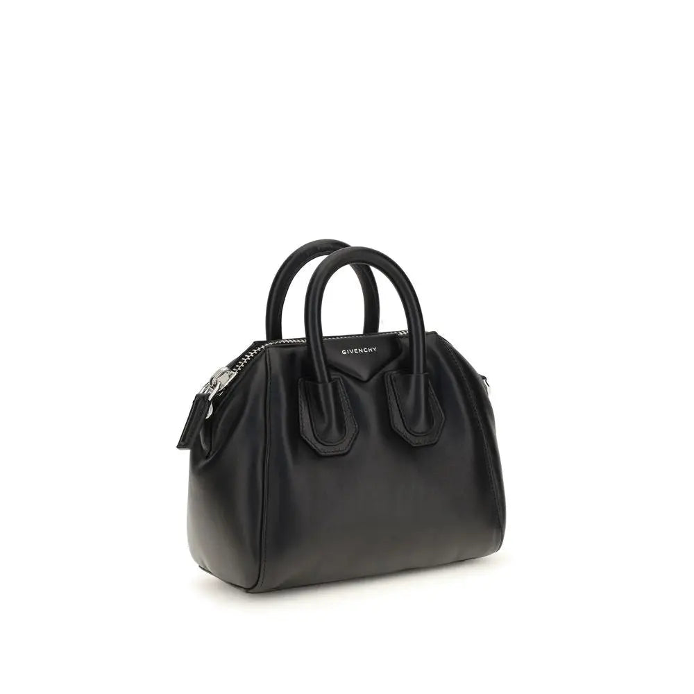 Sac Givenchy noir antigona mini en cuir structuré avec poignées supérieures en cuir dagneau ovis aries