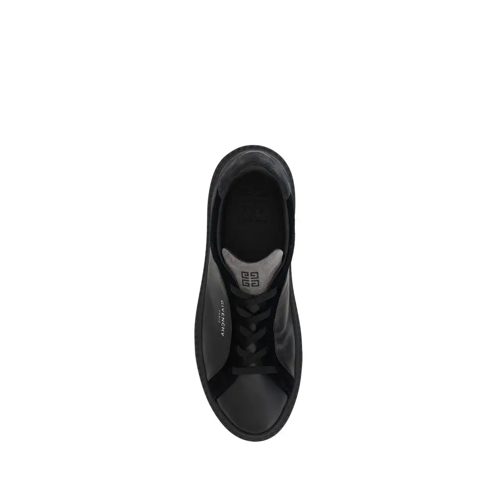 Baskets givenchy g set noires en cuir avec dessus en cuir verni brillant et accents en daim
