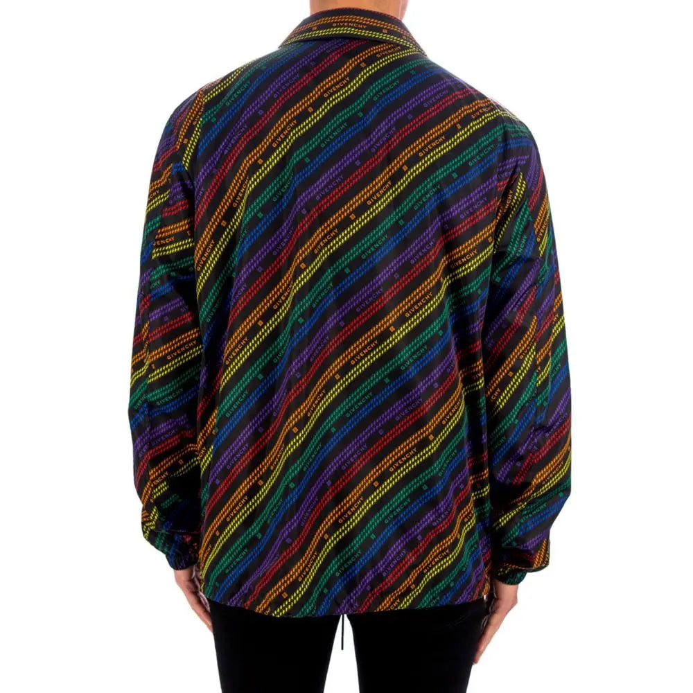 Veste shell givenchy noire en polyamide avec motif diagonal rayé arc-en-ciel et logo gucci métallique