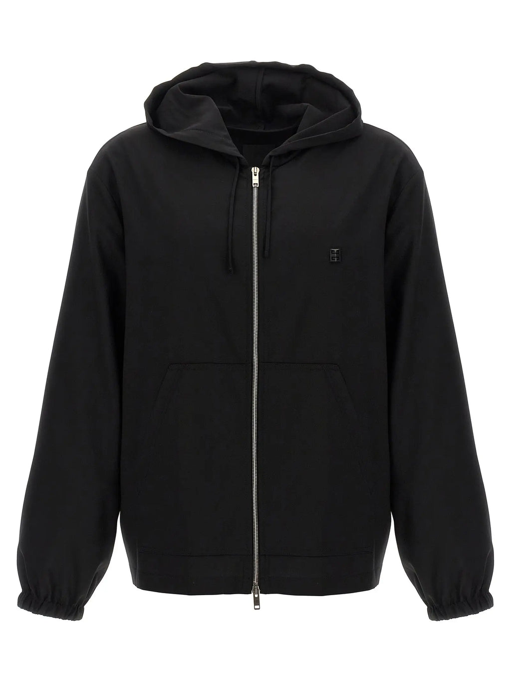 Givenchy sweatshirt noir en laine vierge avec fermeture éclair et logo brodé subtil sur la poitrine