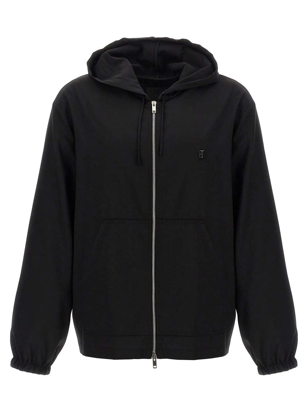Givenchy sweatshirt noir en laine vierge avec fermeture éclair et logo brodé subtil sur la poitrine