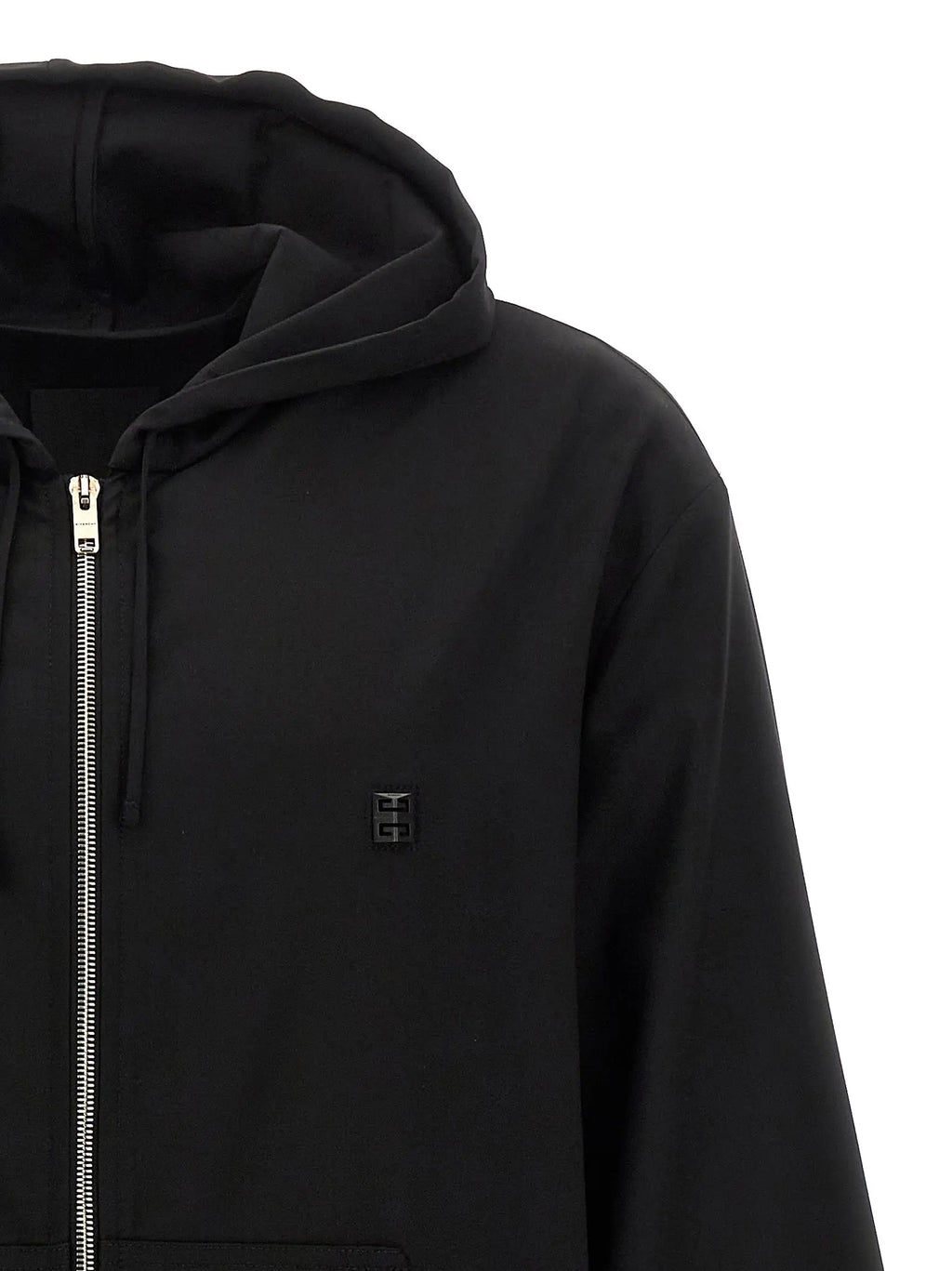 Sweat-shirt givenchy noir en laine vierge avec fermeture éclair argentée et patch logo discret sur la poitrine