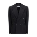 Veste en laine noire givenchy blazer croisé à épaulettes structurées avec boutons noirs mats
