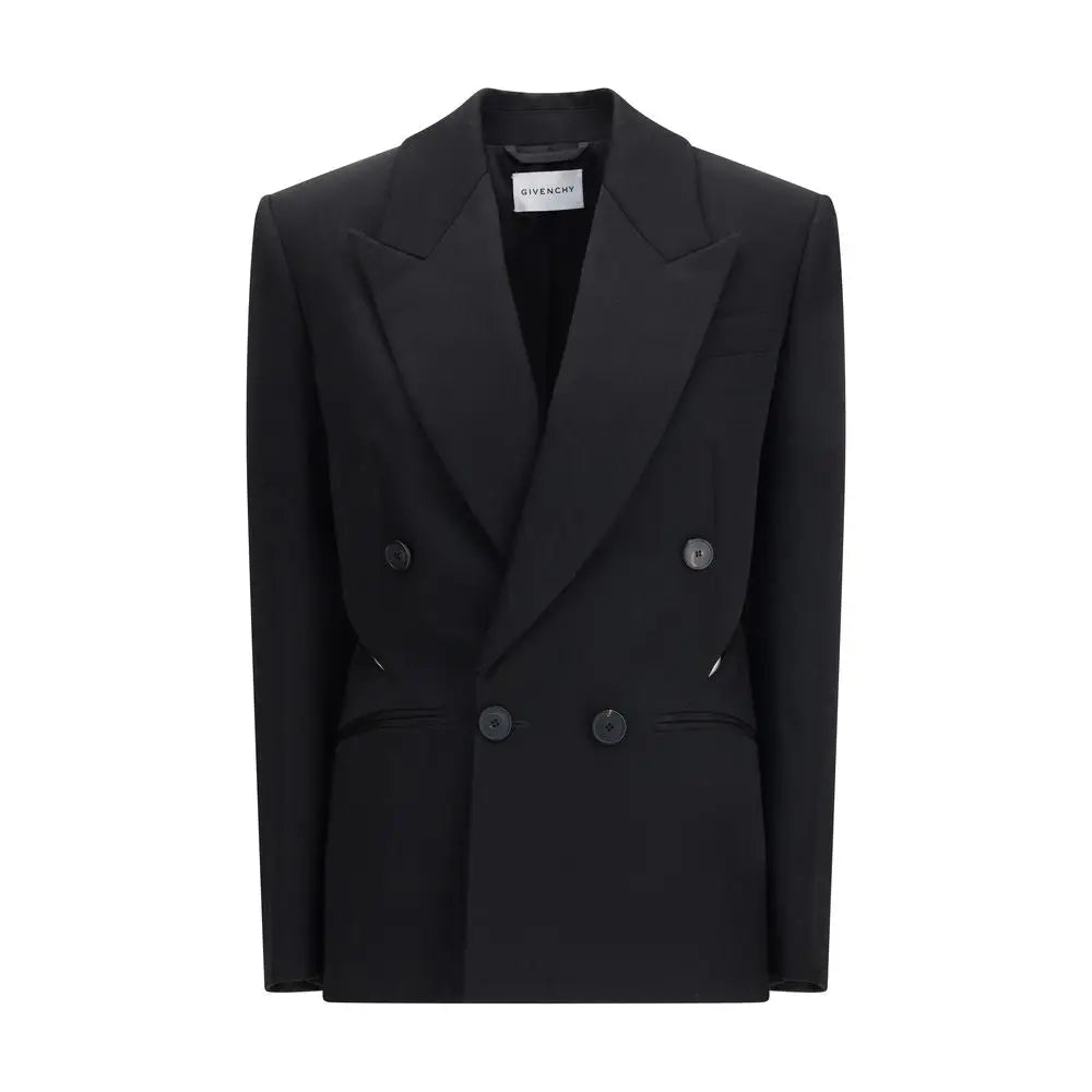 Veste en laine noire givenchy blazer croisé à épaulettes structurées avec boutons noirs mats