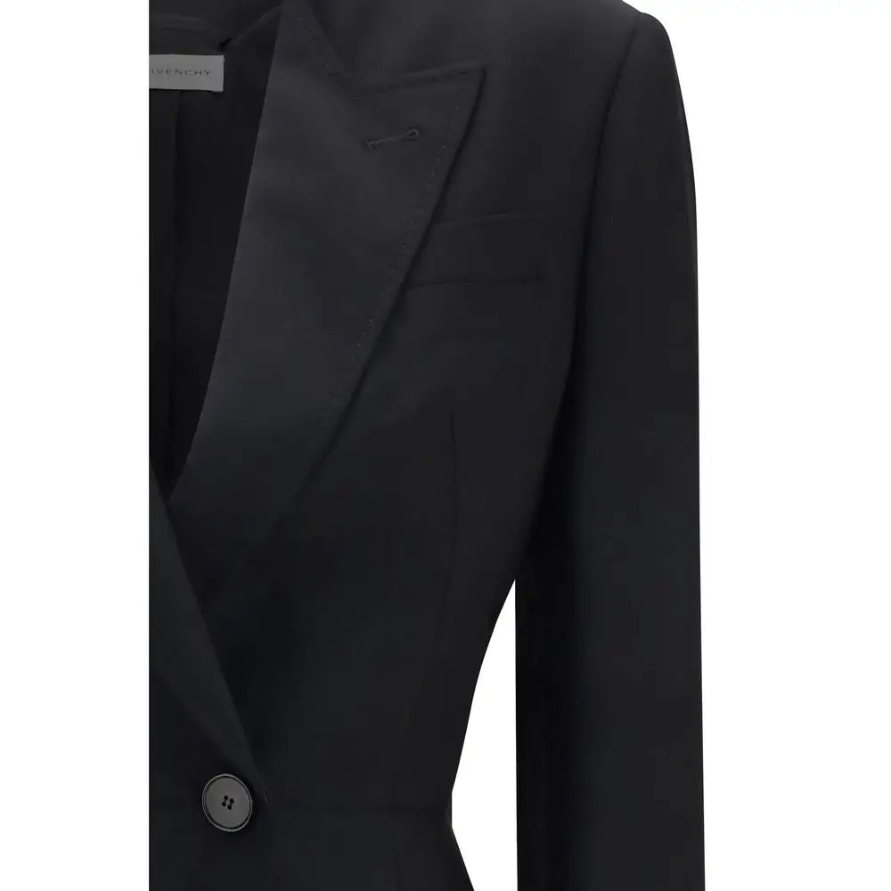 Blazer givenchy noir en laine avec une coupe ajustée et une légère brillance oves aries