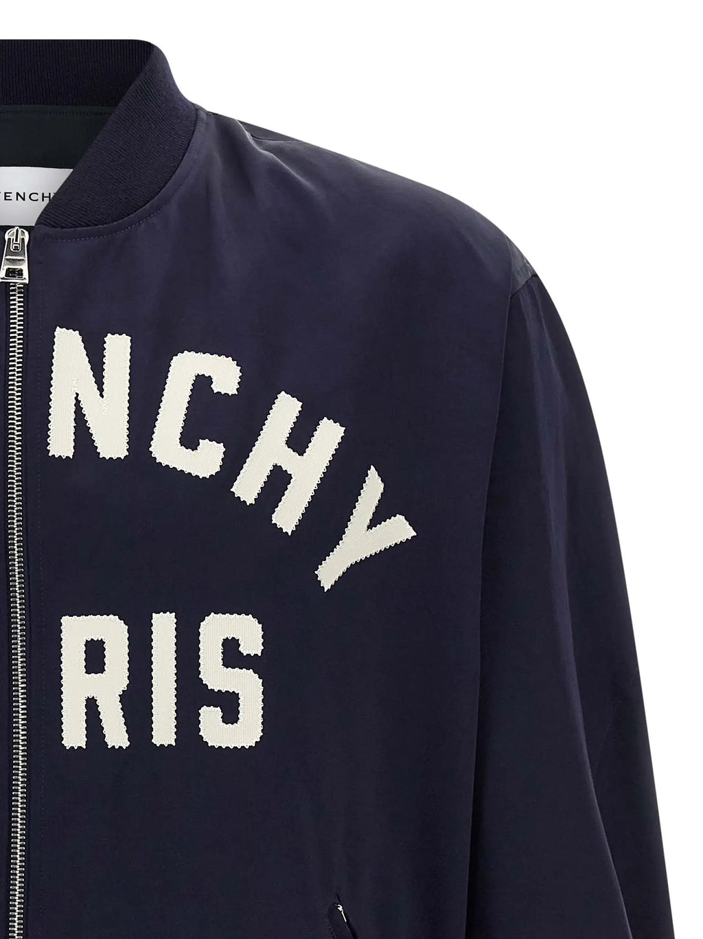 Veste bomber givenchy en coton bleu marine avec lettrage brodé blanc sur le dos