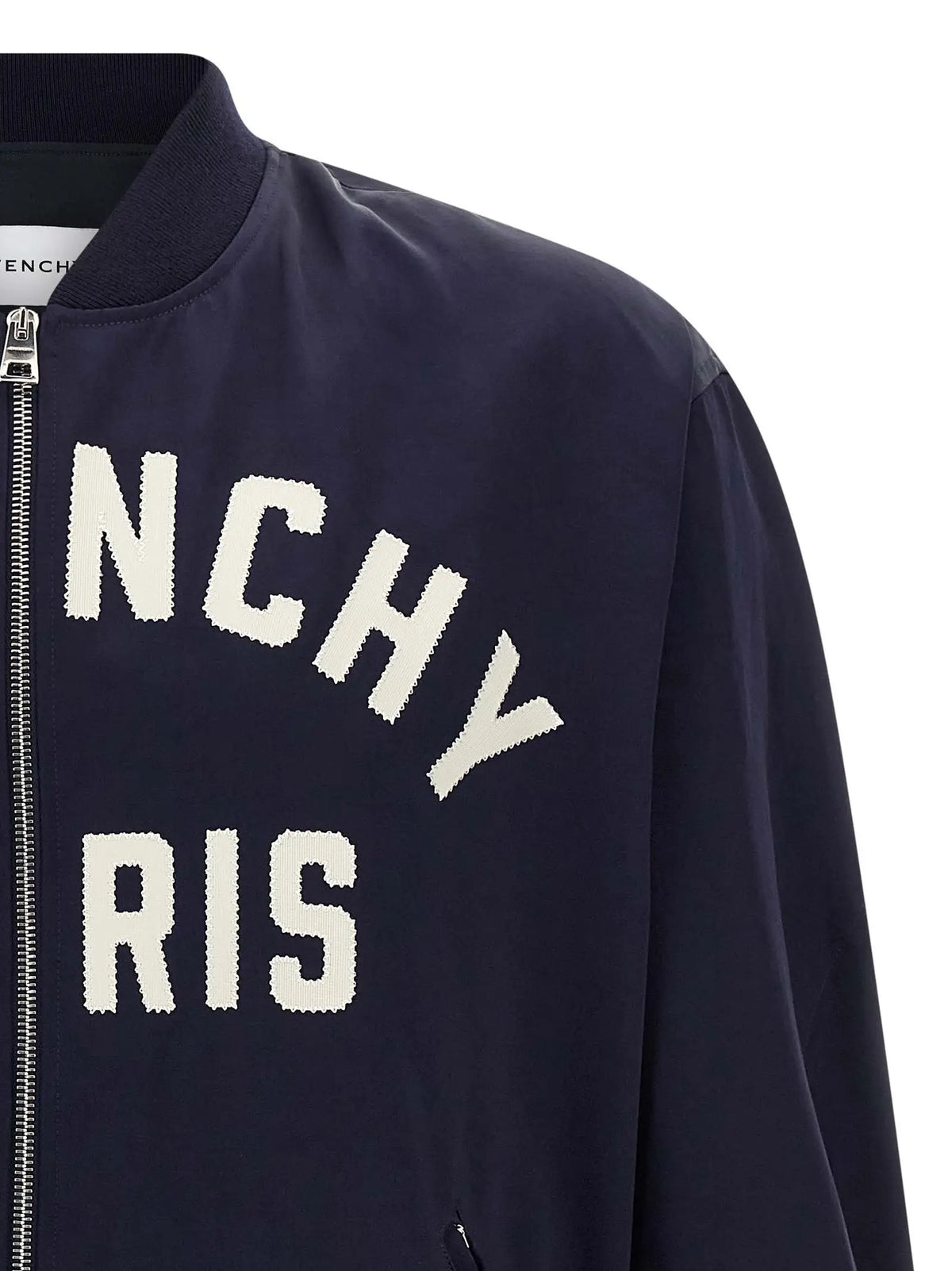 Veste bomber givenchy en coton bleu marine avec lettrage brodé blanc sur le dos