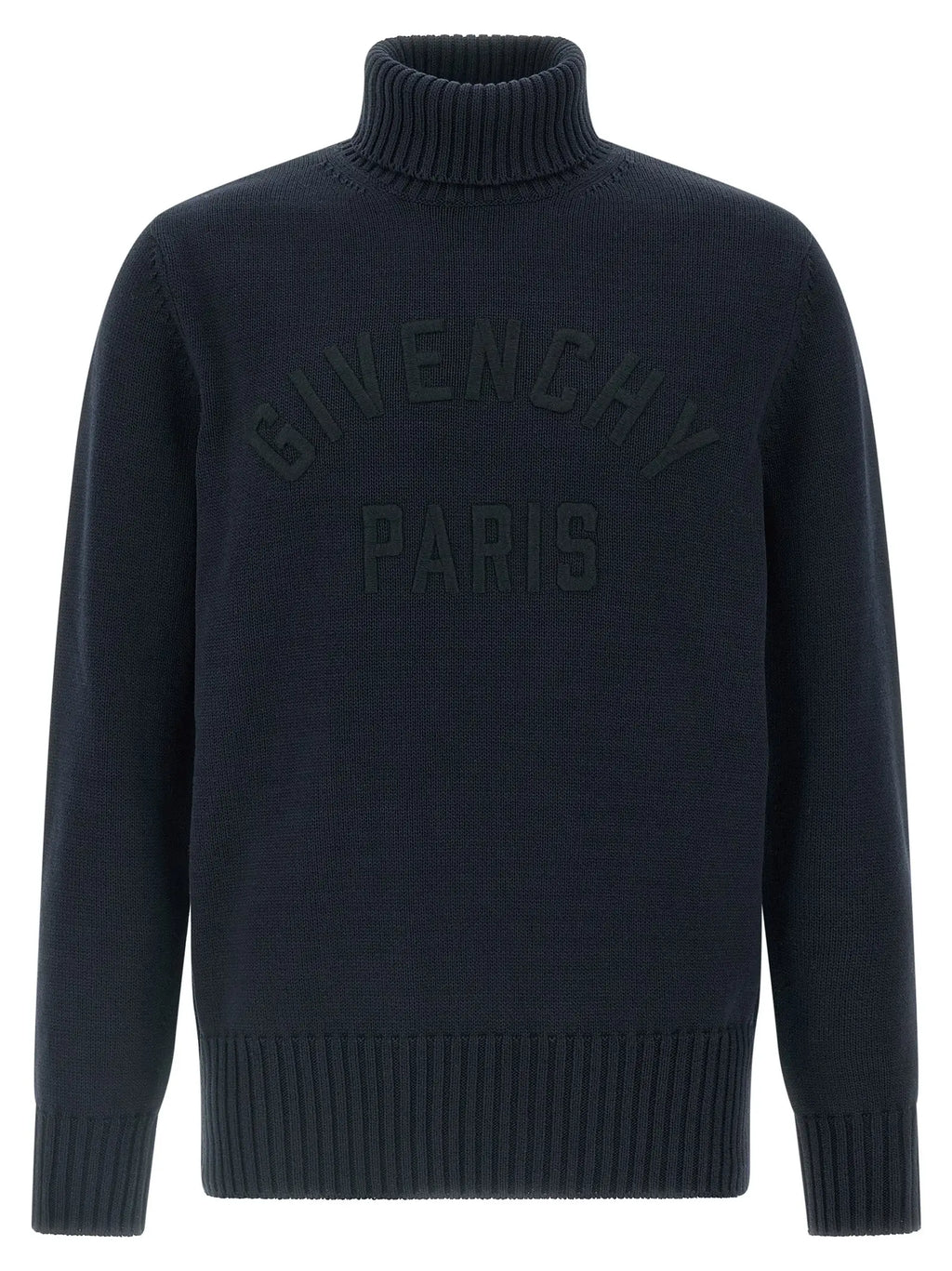 Cardigan bleu en coton givenchy paris avec col roulé bleu marine et poignets et ourlet côtelés
