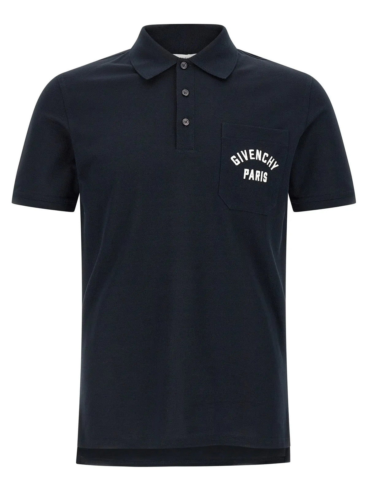 Polo Givenchy en coton bleu avec logo brodé blanc sur la poche poitrine, style élégant et décontracté
