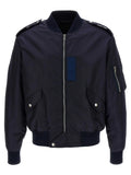 Blouson bomber givenchy bleu en polyamide noir avec patch rectangulaire bleu marine et zips argentés