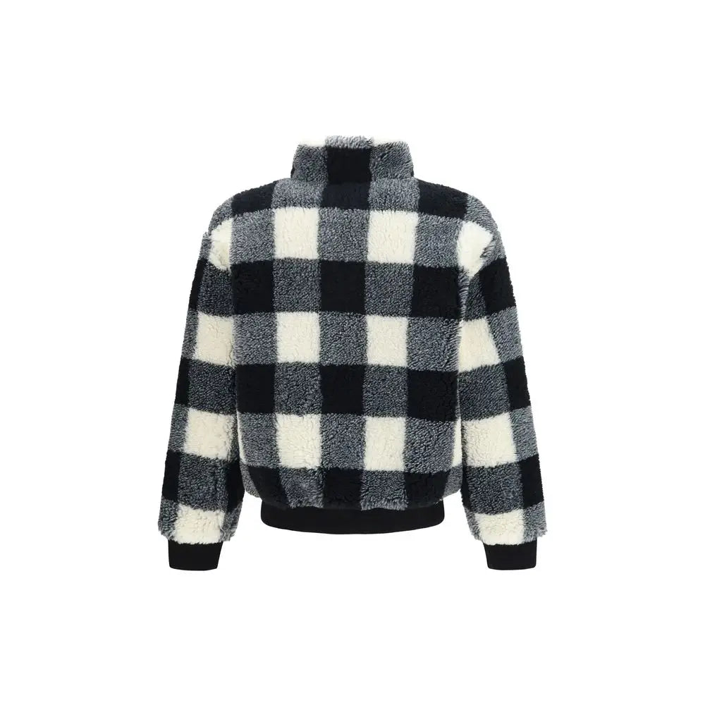 Veste longue givenchy grise en polyester avec col haut et motif damier noir et blanc en shearling