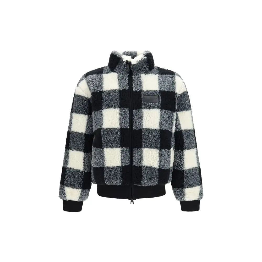 Veste longue givenchy grise en polyester avec tissu en polaire texturé à carreaux noirs et crème