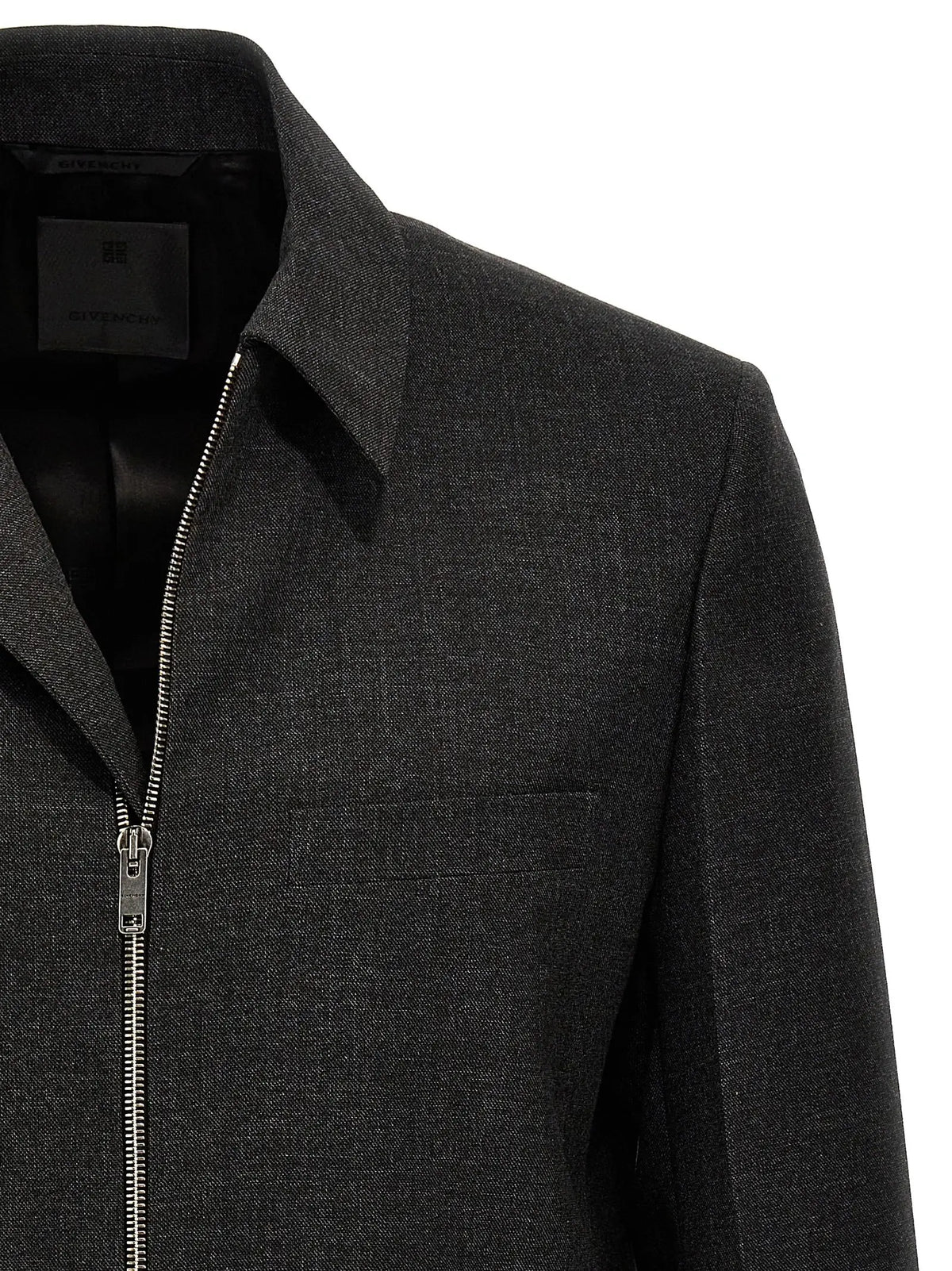 Blazer en laine vierge gris foncé givenchy avec fermeture éclair argentée et col structuré