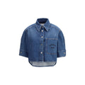 Chemise en jean bleue Givenchy avec col classique, boutons sur le devant et détails de couture visibles.