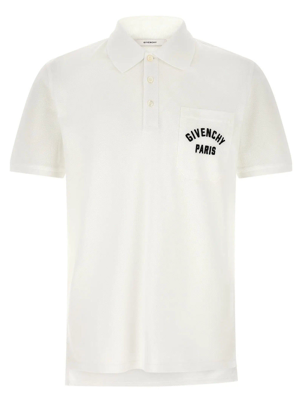 Polo en coton blanc givenchy paris avec col classique manches courtes et logo noir brodé sur la poche poitrine