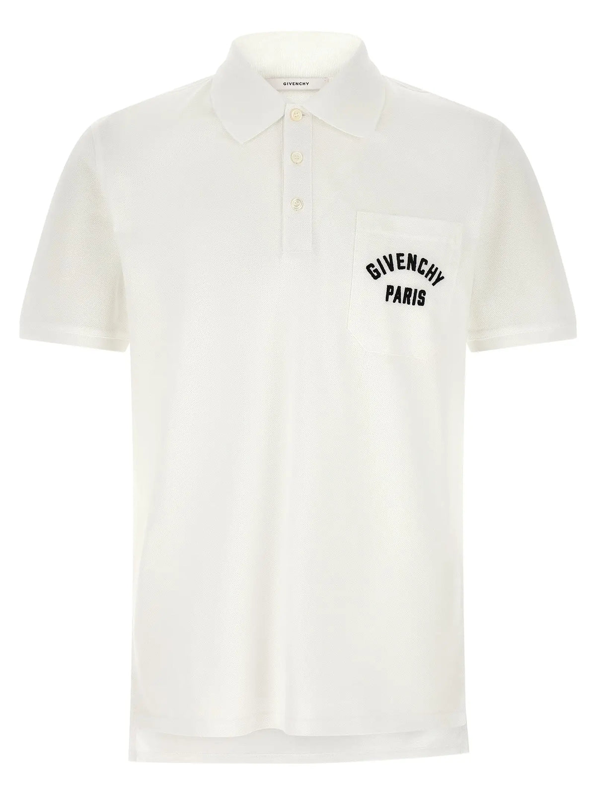 Polo en coton blanc givenchy paris avec col classique manches courtes et logo noir brodé sur la poche poitrine
