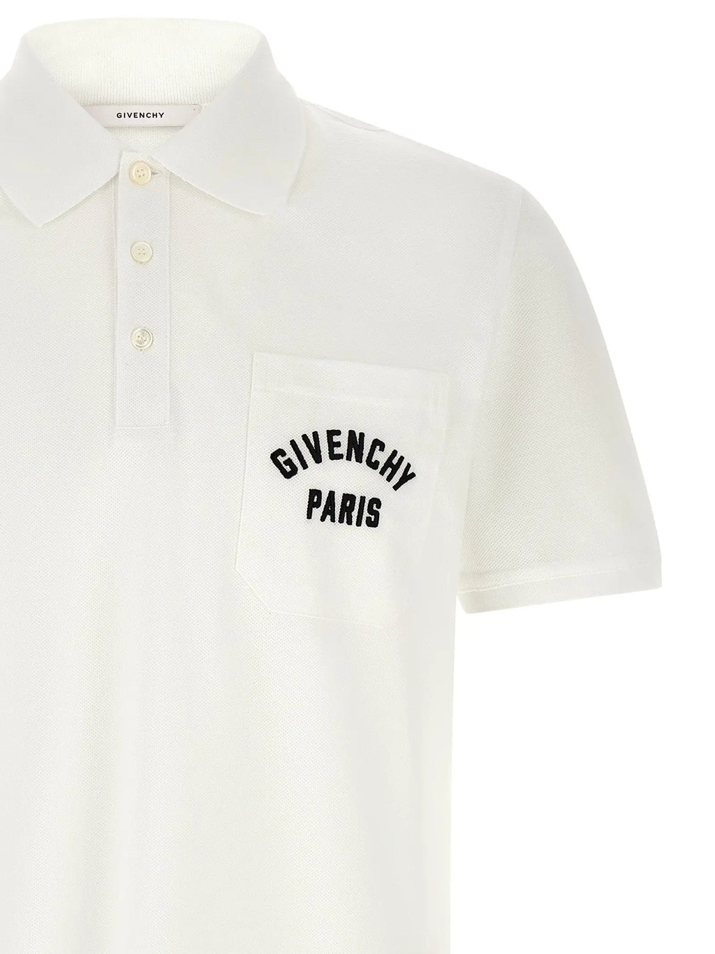 Polo blanc givenchy paris en coton avec logo noir brodé sur la poche poitrine