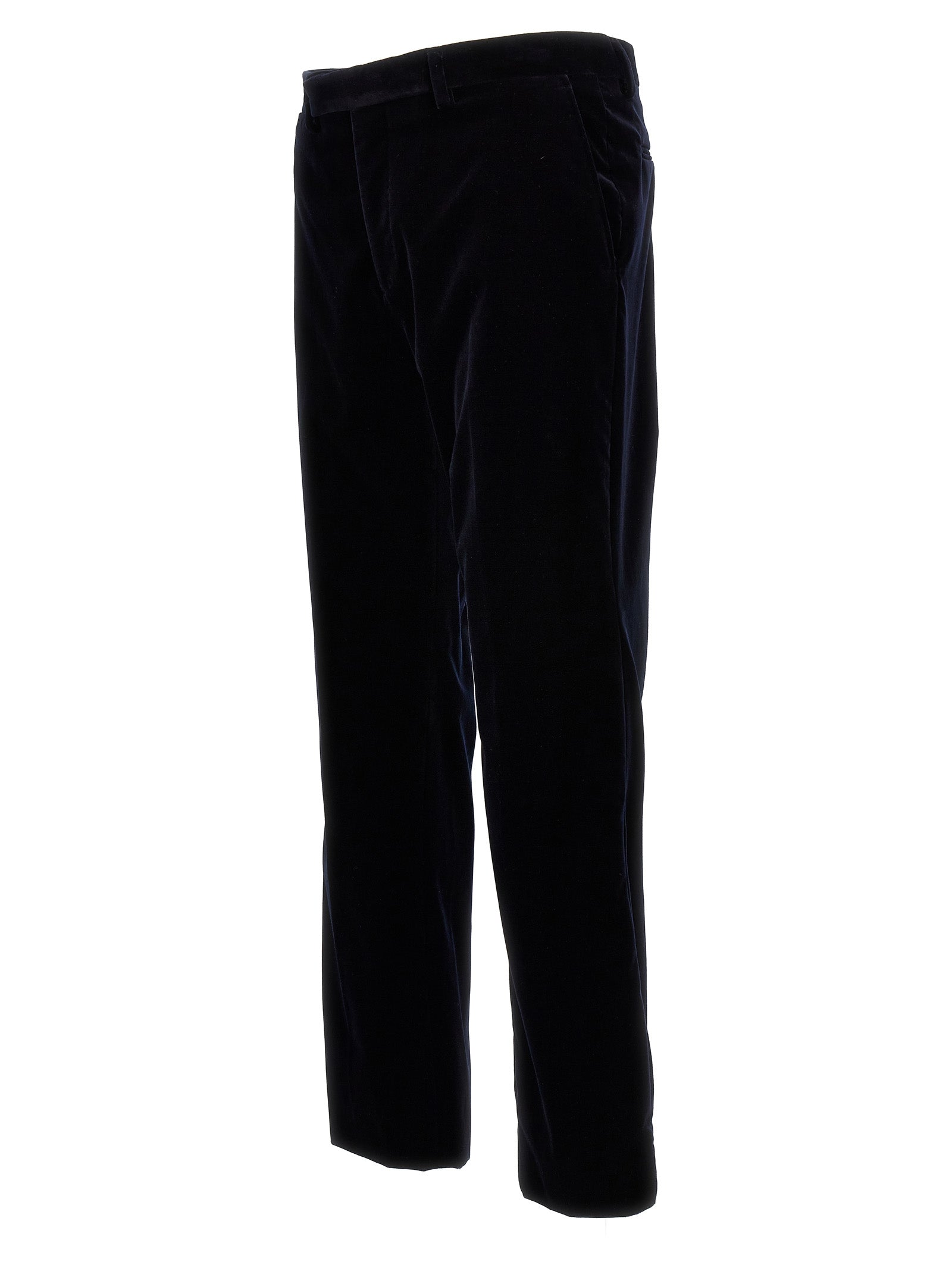Pantalons décontractés en coton bleu Gucci, style casual avec coupe moderne, visibles en gros plan.