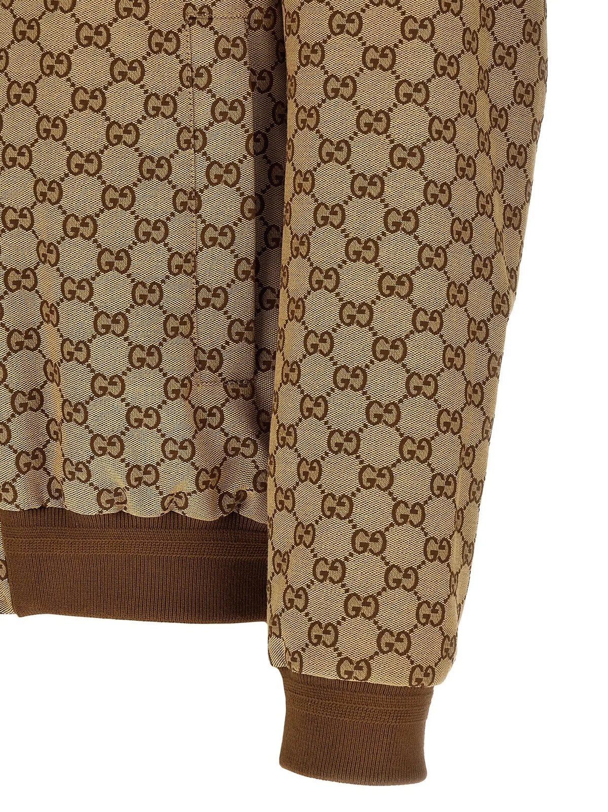 Sweatshirt beige et marron gucci gg supreme en coton avec poignets côtelés dans une veste bomber