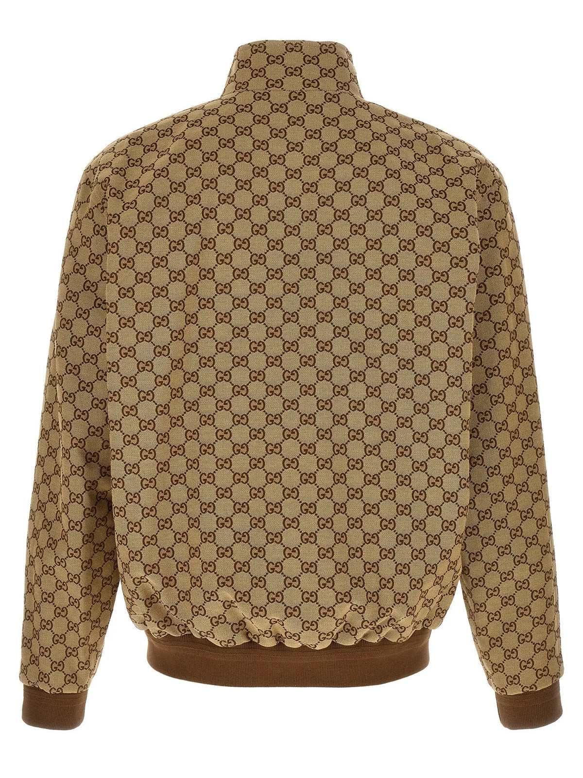 Veste bomber beige gucci en coton avec motif logo gg marron entrelacé sur tissu tan