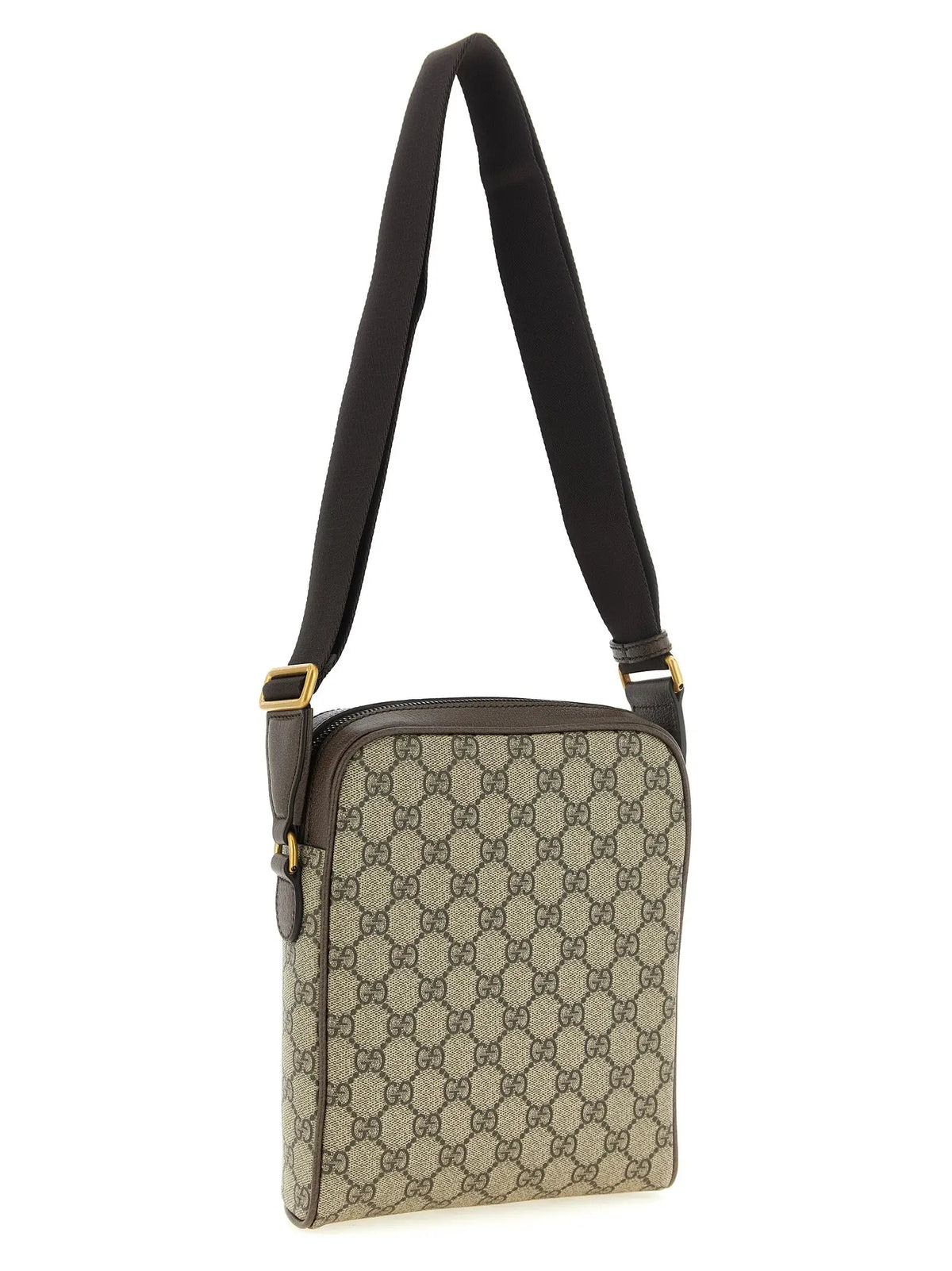 Sac bandoulière gucci beige en toile gg supreme avec sangle noire en polyéthylène
