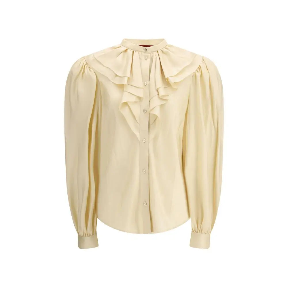 Blouse gucci beige en soie crème avec col à volants et manches bouffantes
