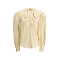Blouse gucci beige en soie crème avec col à volants et manches bouffantes