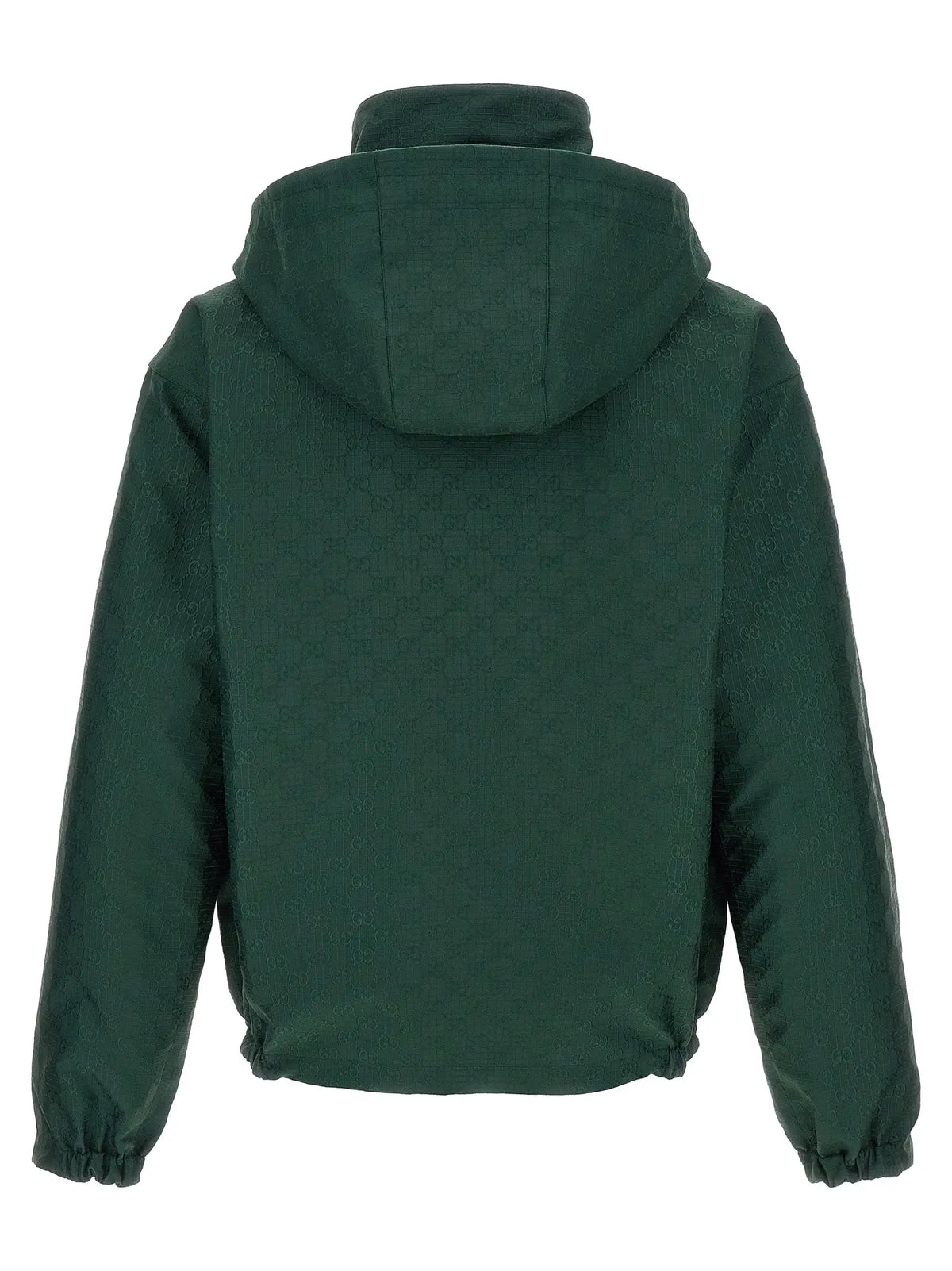 Veste à capuche gucci bicolor en coton vert foncé avec motif subtil répétitif sur le tissu