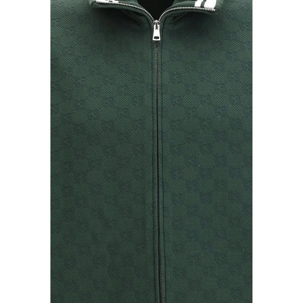 Veste gucci bicolor en tissu polyamide vert foncé avec zip et rayures blanches contrastantes sur le col