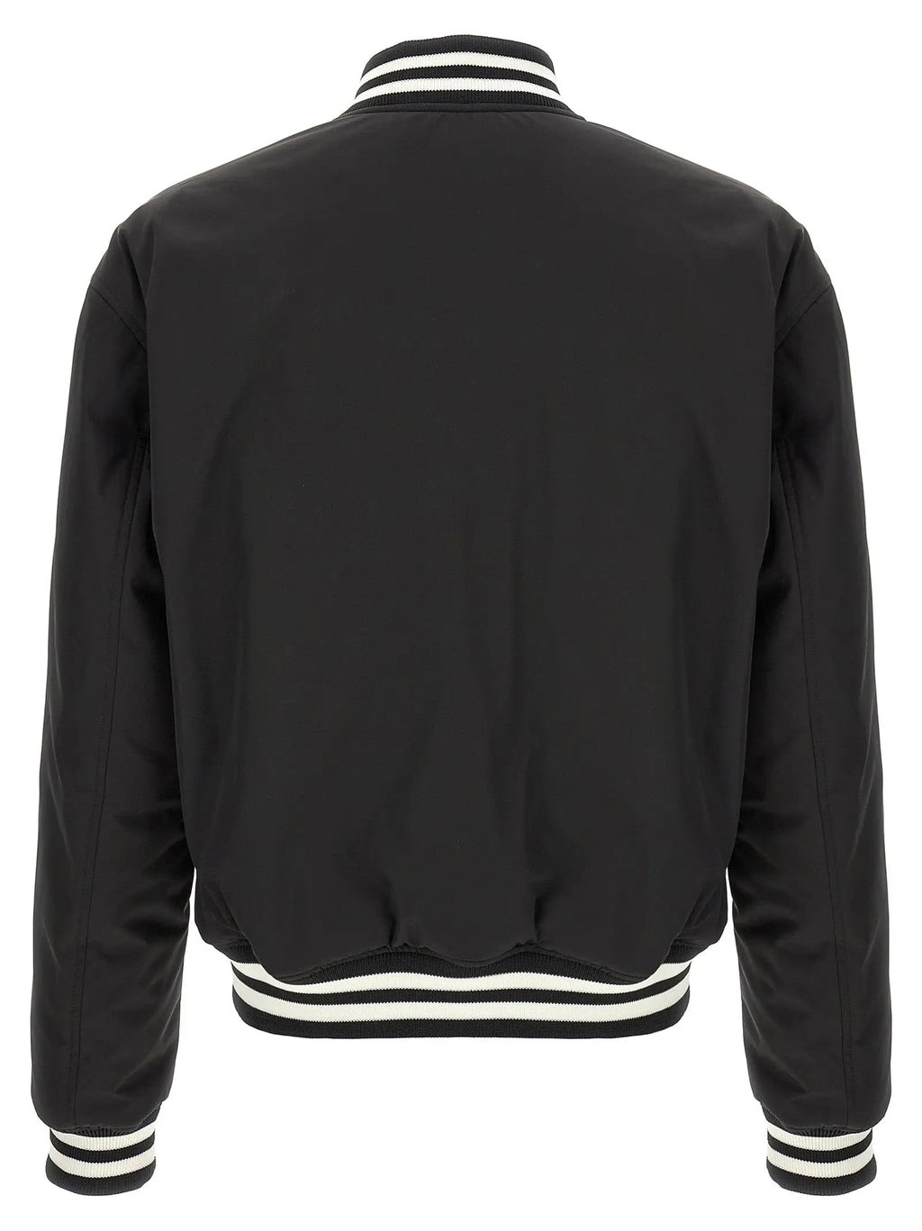 Blouson bomber gucci bicolor en polyester noir avec bordures blanches rayées au col, poignets et ourlet
