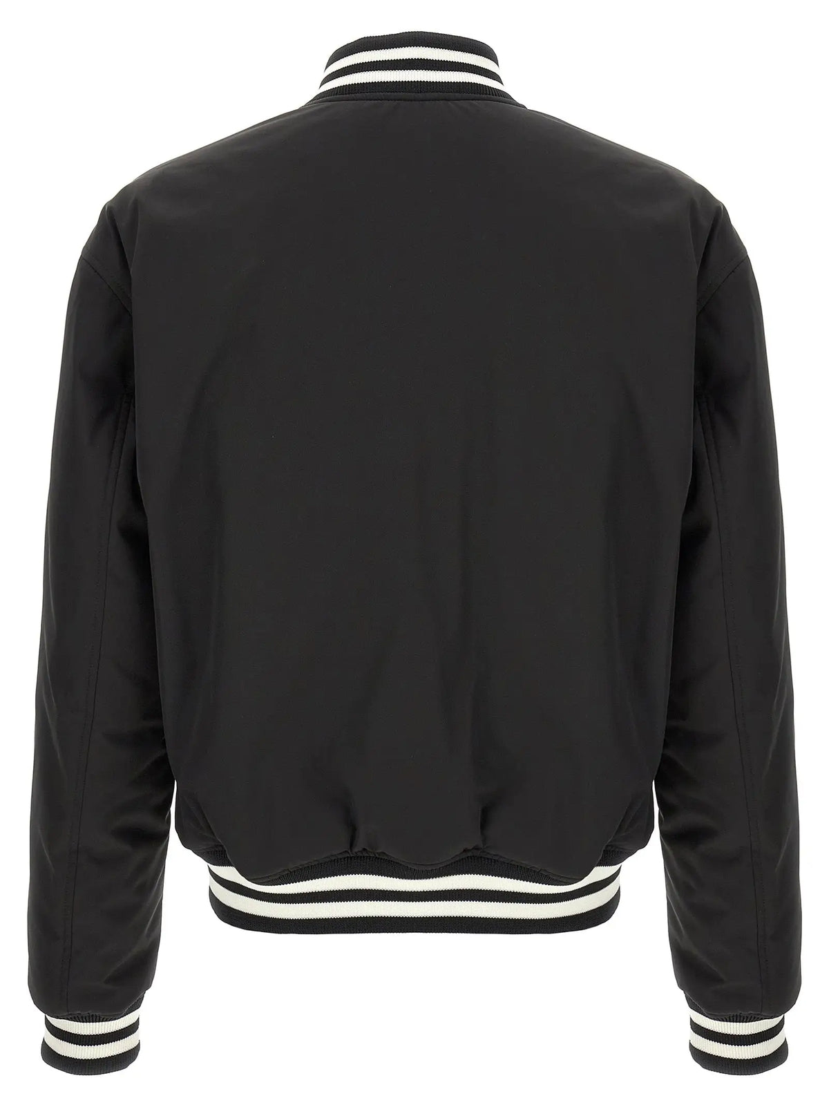 Blouson bomber gucci bicolor en polyester noir avec bordures blanches rayées au col, poignets et ourlet