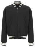 Blouson aviateur gucci bicolore noir en polyester avec col, poignets et ourlet côtelés blancs rayés