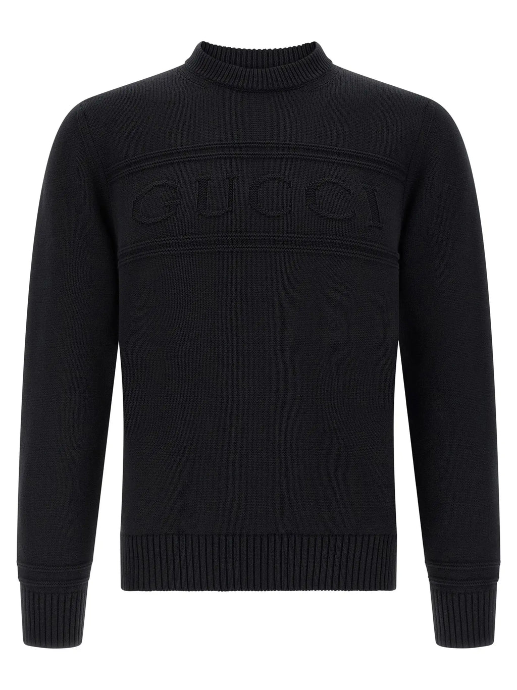 Cardigan gucci noir en coton avec col rond côtelé et logo gucci embossé sur la poitrine