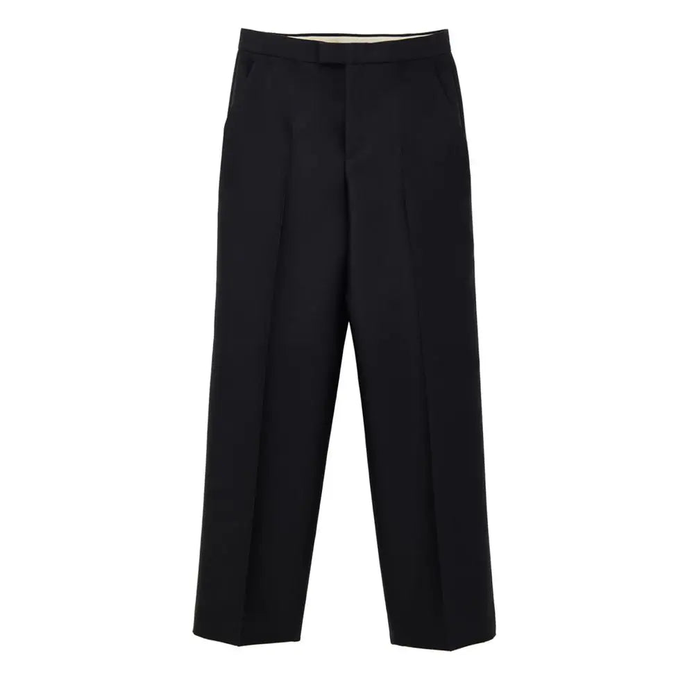Pantalon noir gucci en coton avec coupe droite et devant plissé pour un style décontracté