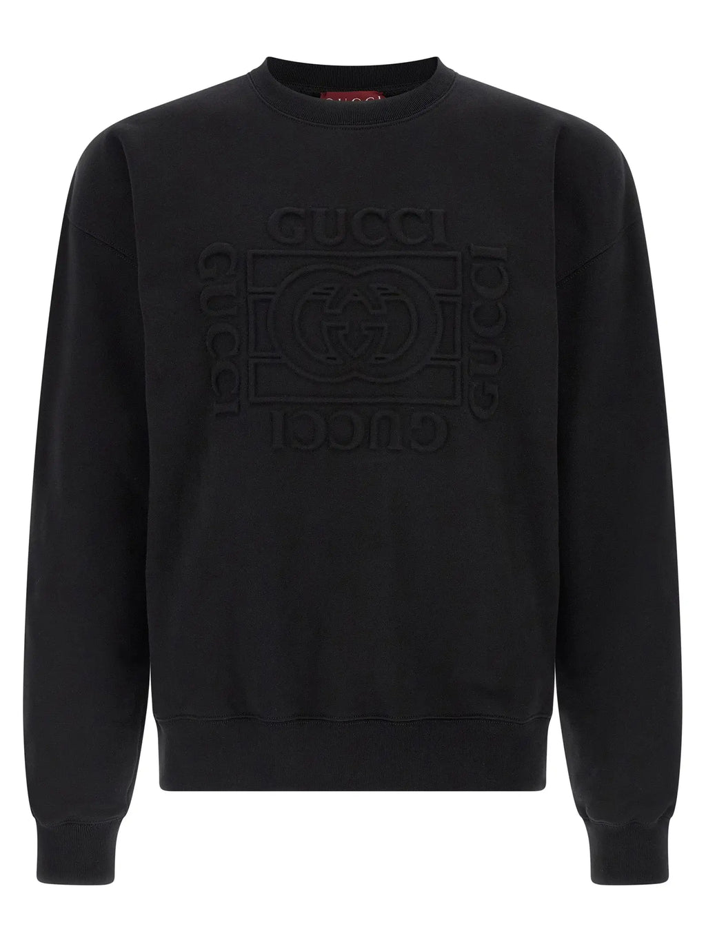 Sweatshirt gucci noir en coton avec logo et texte embossés sur le devant