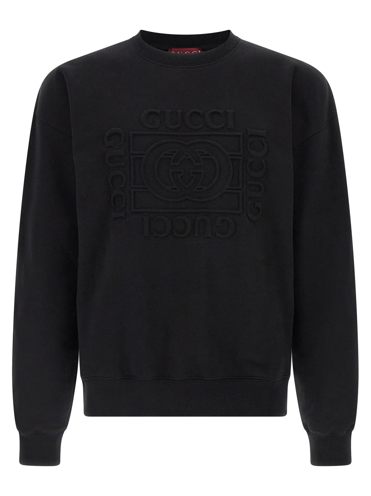 Sweatshirt gucci noir en coton avec logo et texte embossés sur le devant