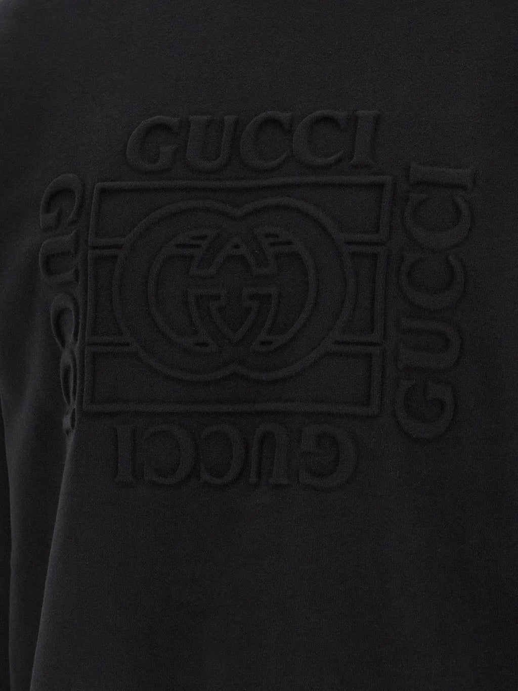 Sweatshirt noir en coton gucci avec logo en relief embossé et motifs gs entrelacés
