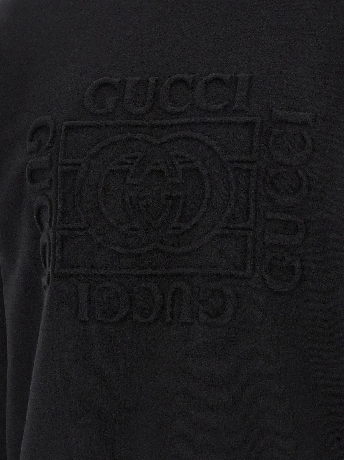 Sweatshirt noir en coton gucci avec logo en relief embossé et motifs gs entrelacés
