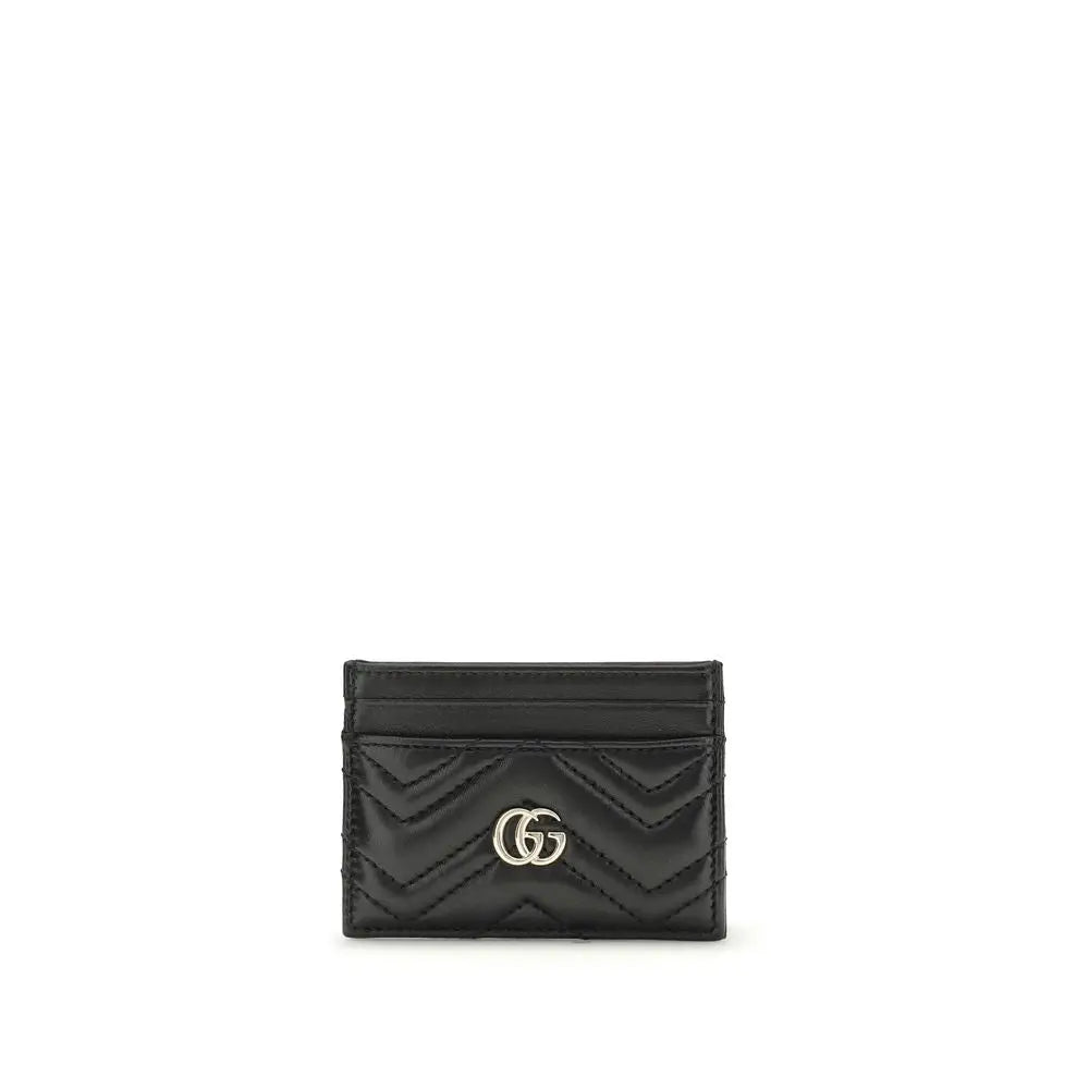 Porte-cartes noir en cuir matelassé avec logo gg argenté de gucci lamb ovis aries wallet