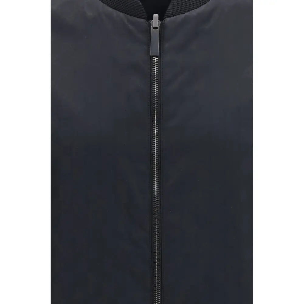 Blouson aviateur gucci noir en polyamide avec fermeture éclair mate élégante et col côtelé