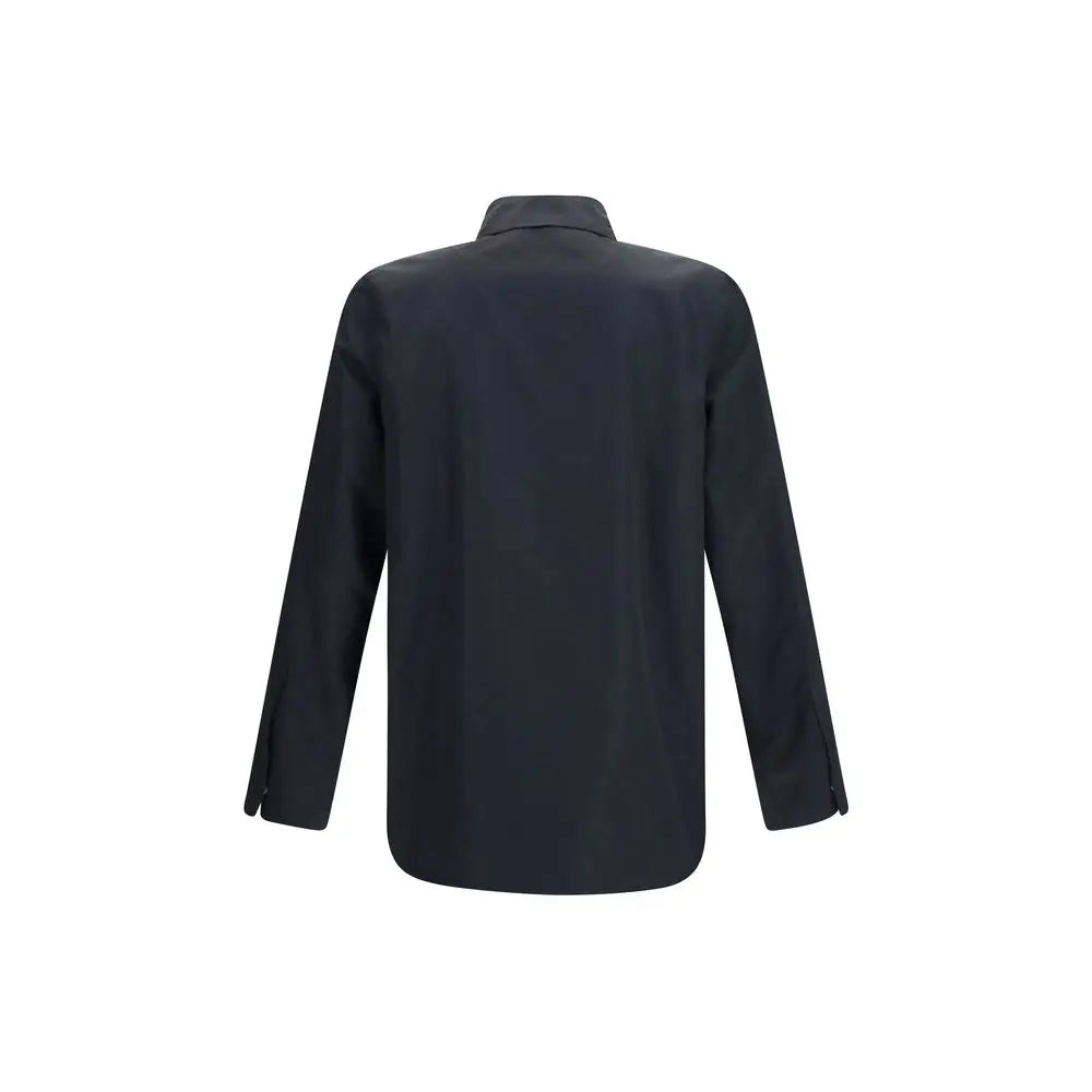 Veste longue gucci noire en polyamide avec col classique et coutures subtiles manches longues boutons