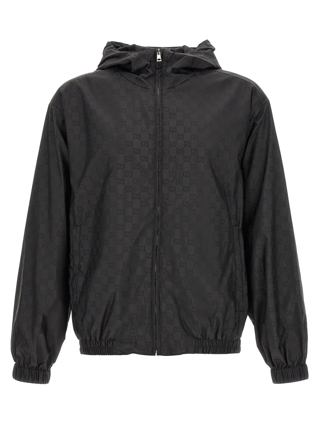 Veste à capuche gucci noire en polyamide avec motif discret répété sur le tissu