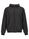 Veste à capuche gucci noire en polyamide avec motif discret répété sur le tissu