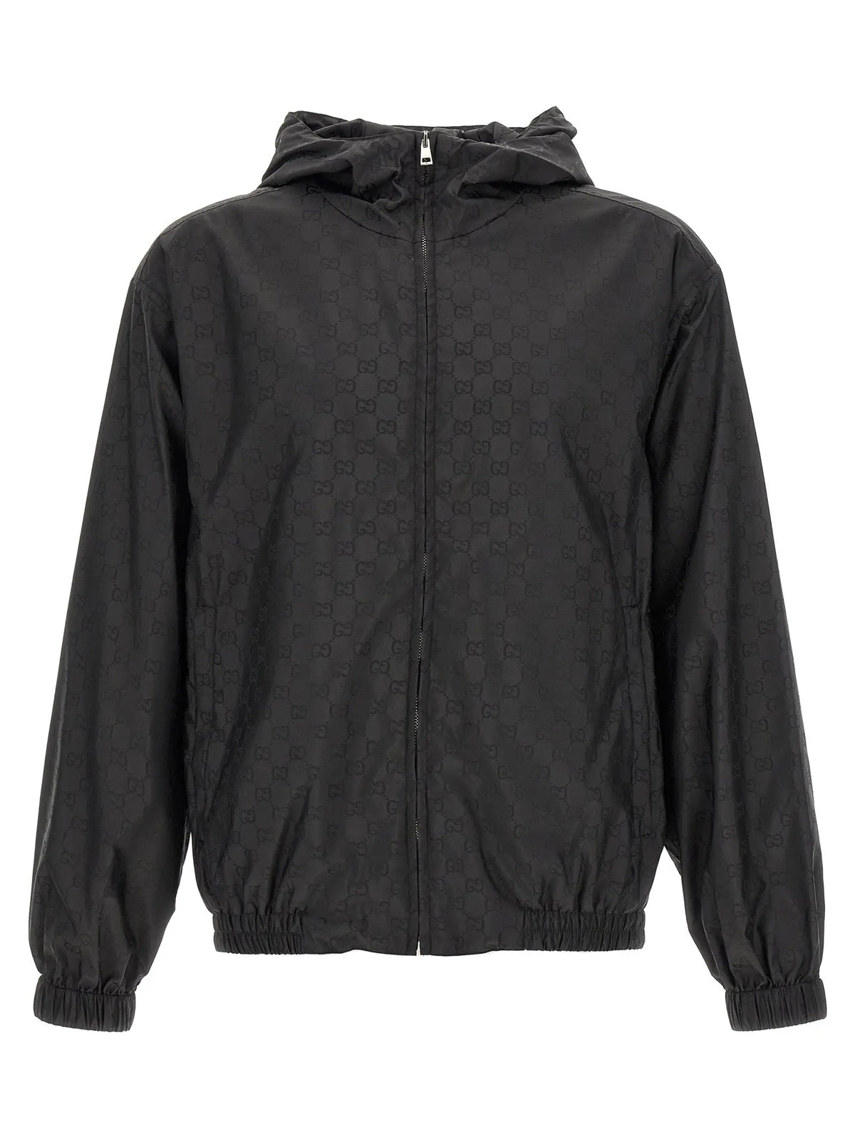 Veste à capuche gucci noire en polyamide avec motif discret répété sur le tissu