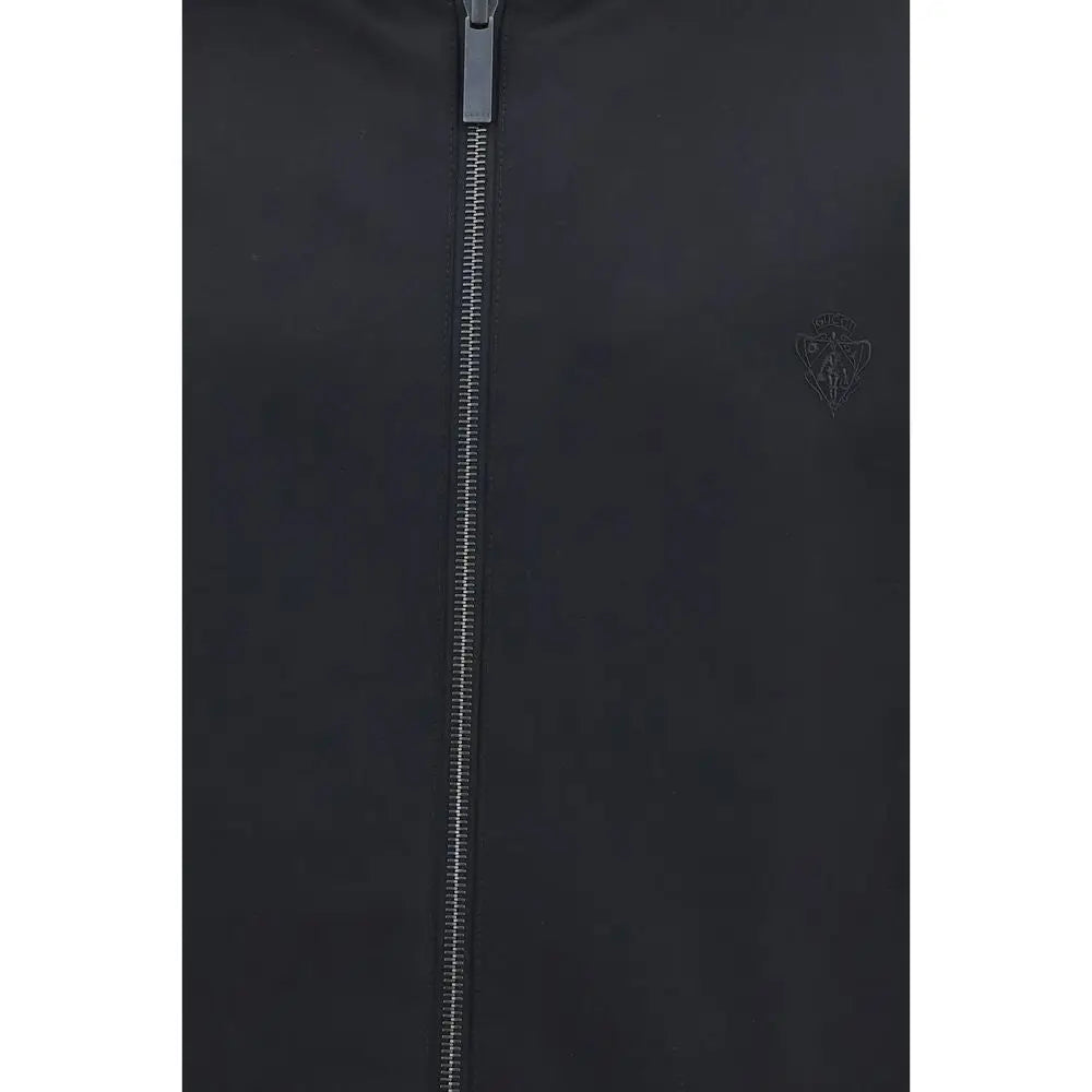 Veste gucci noire en polyester avec fermeture éclair et logo brodé discret sur la poitrine