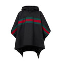 Poncho à capuche noir gucci en polyester avec bandes rouges et vertes sur la poitrine