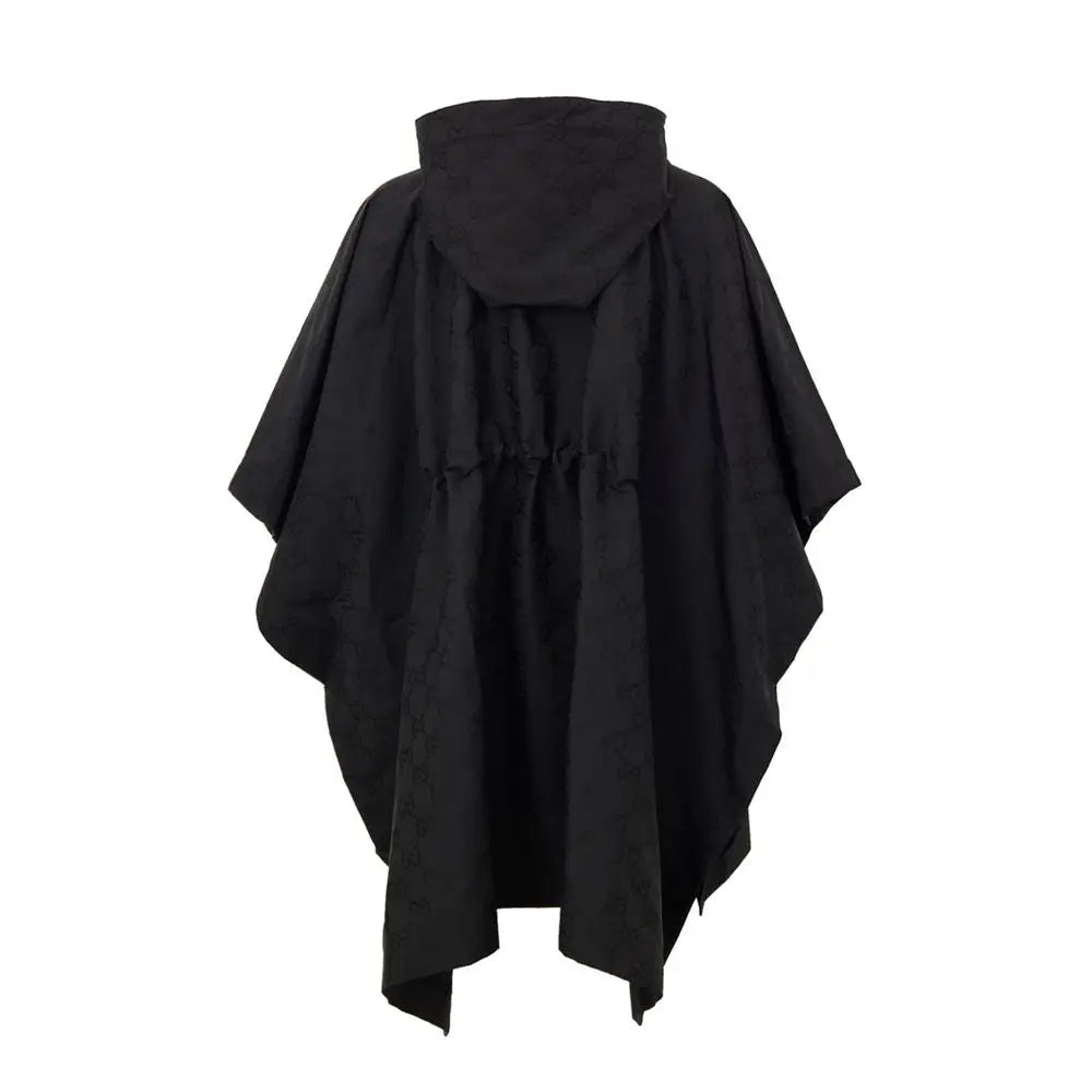 Poncho noir à capuche gucci en polyester avec design minimaliste et tissu lisse vue de dos