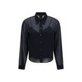 Blouse gucci en soie noire transparente avec col noir uni et fermeture boutonnée sur le devant