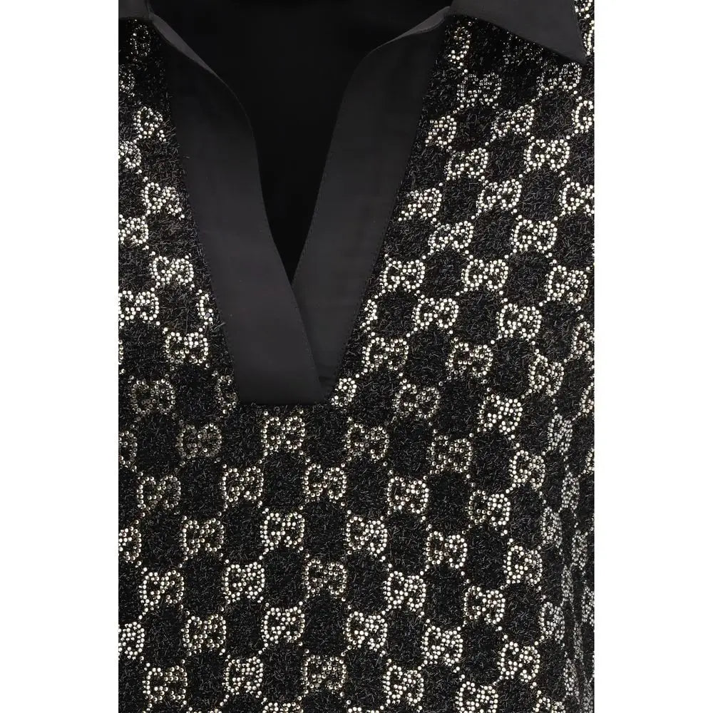 Robe gucci noire en viscose avec monogramme gg scintillant orné de perles étincelantes